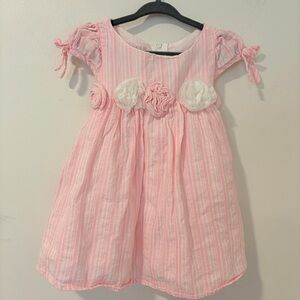 Biscotti Collection Girls 18M Dress Pink 3D Floral Stripe Cotton Easter Spring